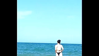 Fucking my Asian show one's age regarding a tent on a public beach. I cum inside!